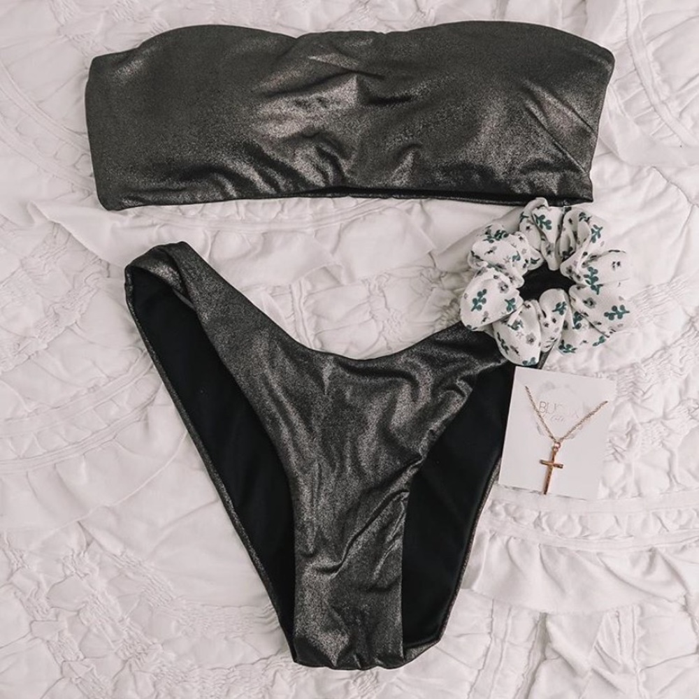 Boutique Sparkly Metallic Bandeau high leg bikini